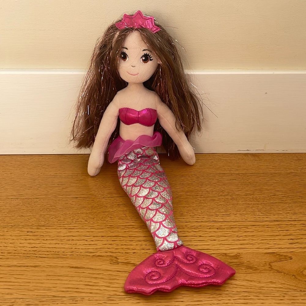 Aurora Sea Sparkles Ruby Mermaid Pink Glitter Hair Plush Doll